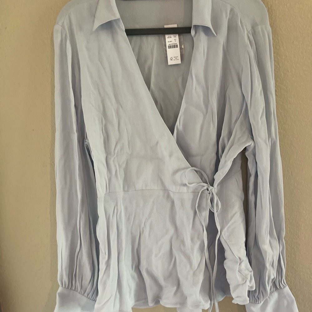 Light Blue Wrap Blouse